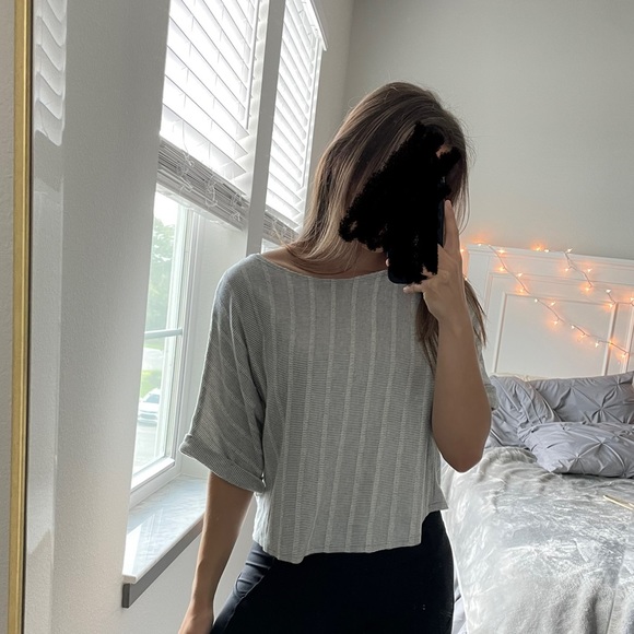 Crop Top Grey & White Stripes Caution to the Wind - Picture 2 of 7